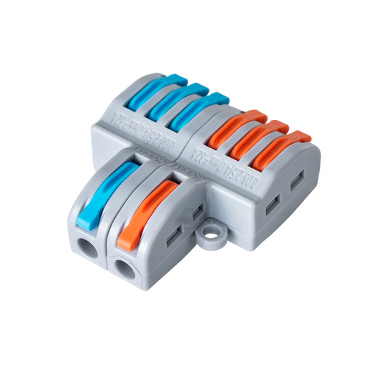 FAST-CONNECT 69914 Διπλή σε Εξαπλή Κλέμα Ταχείας Σύνδεσης & Διακλάδωσης Καλωδίων - 2 x Είσοδοι & 6 x Έξοδοι με Συμβατή Διατομή Καλωδίων 0.08mm² έως 2.5mm² - 250V/4KV 32A Max - Μ3.6 x Π4 x Υ1.5cm - Γκρι με Πορτοκαλί & Μπλε - Πακέτο 5 Τεμαχίων