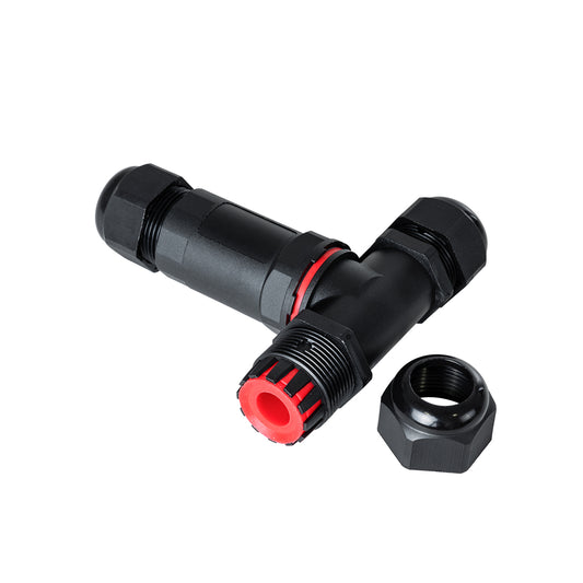 FAST-CONNECT 69917 Τριπλός Τ Αδιάβροχος IP68 Σύνδεσμος Ταχείας Σύνδεσης & Διακλάδωσης Καλωδίων - 1 x Είσοδος & 2 x Έξοδος - Εσωτερική Τριπλή Κλέμα με Συμβατή Διατομή Καλωδίων 3 x 0.5mm² έως 3 x 4mm² - 450V 24A Max - Μ10 x Π10 x Υ3cm - Μαύρο