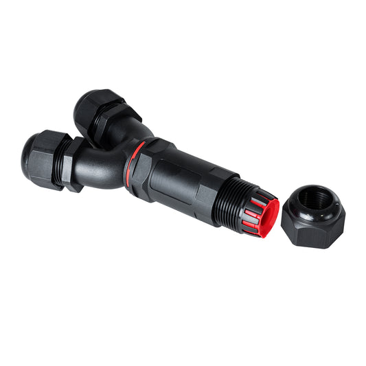 FAST-CONNECT 69918 Τριπλός Υ Αδιάβροχος IP68 Σύνδεσμος Ταχείας Σύνδεσης & Διακλάδωσης Καλωδίων - 1 x Είσοδος & 2 x Έξοδος - Εσωτερική Τριπλή Κλέμα με Συμβατή Διατομή Καλωδίων 3 x 0.5mm² έως 3 x 4mm² - 450V 24A Max - Μ13.5 x Π7.5 x Υ3cm - Μαύρο