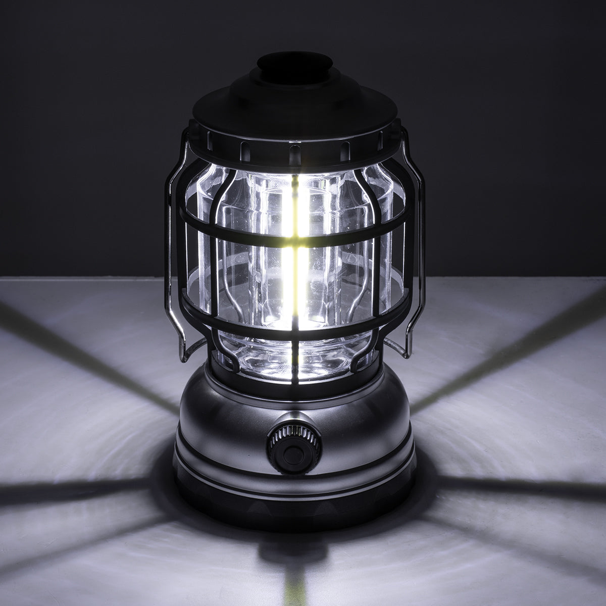 69933 Αυτόνομο Επαναφορτιζόμενο Φανάρι Camping LED 5W με Επαναφορτιζόμενη Μπαταρία 18650 1200mAh Li-ion - Power Bank - Αδιάβροχο IP54 - Dimmable - Μαύρο Ασημί - Ψυχρό Λευκό 6000K Φ10.2 x Υ18cm