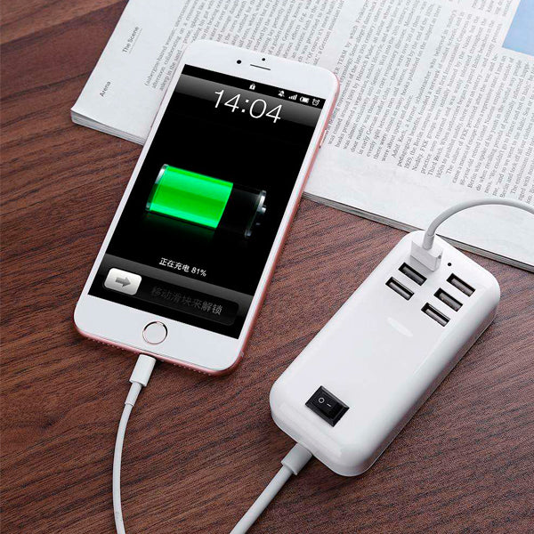 Φορτιστής USB 6 Θέσεων με ON / OFF Διακόπτη 4A 20 Watt 5V DC Λευκός 69998