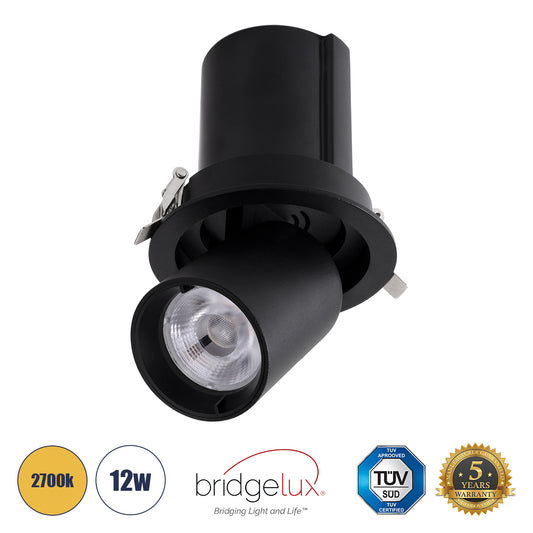 VIRGO-M 60309 Χωνευτό LED Spot Downlight TrimLess Φ11cm 12W 1500lm 36° AC 220-240V IP20 Φ11cm x Υ11.5cm - Στρόγγυλο - Μαύρο - Θερμό Λευκό 2700K - Bridgelux COB