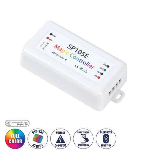 SP105E 70039 WiFi 2.4G Ψηφιακός Pixel Addressable Controller DC 5-12-24V IP20 - WiFi 2.4G - SPI/TTL Protocol 2048 IC - Μ8.5 x Π4.5 x Υ2.2