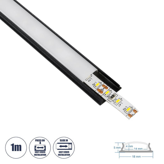 ALP-LINEAR CURBARIO 70804-1M Επιφανειακό Εύκαμπτο Προφίλ Αλουμινίου με Λευκό Γαλακτερό Πατητό Κάλυμμα για Ταινίες LED IP20 - Μαύρο & Λευκό - Μ100 x Π1.8 x Υ0.5