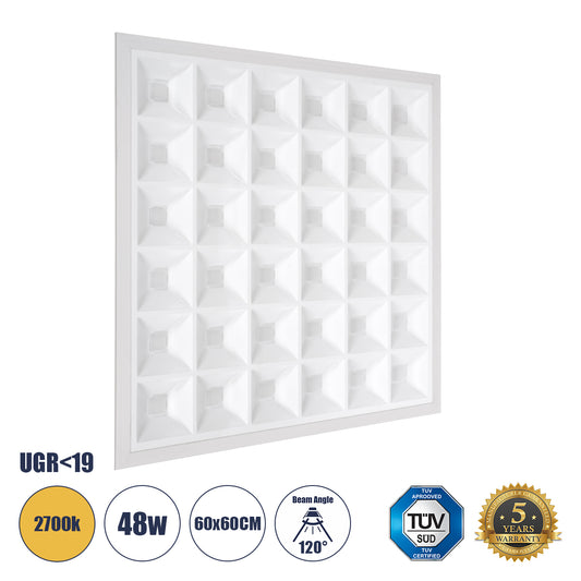 ZEUS 60970 Χωνευτό LED Panel 60x60cm 48W 6960lm 120° CRI≥86Ra UGR<19 Anti-Glare Shield Diffuser AC 220-240V IP44 Μ60 x Π60 x Υ3.3cm - Θερμό Λευκό 2700K - Bridgelux High Lumen Chips - TÜV Certified Driver