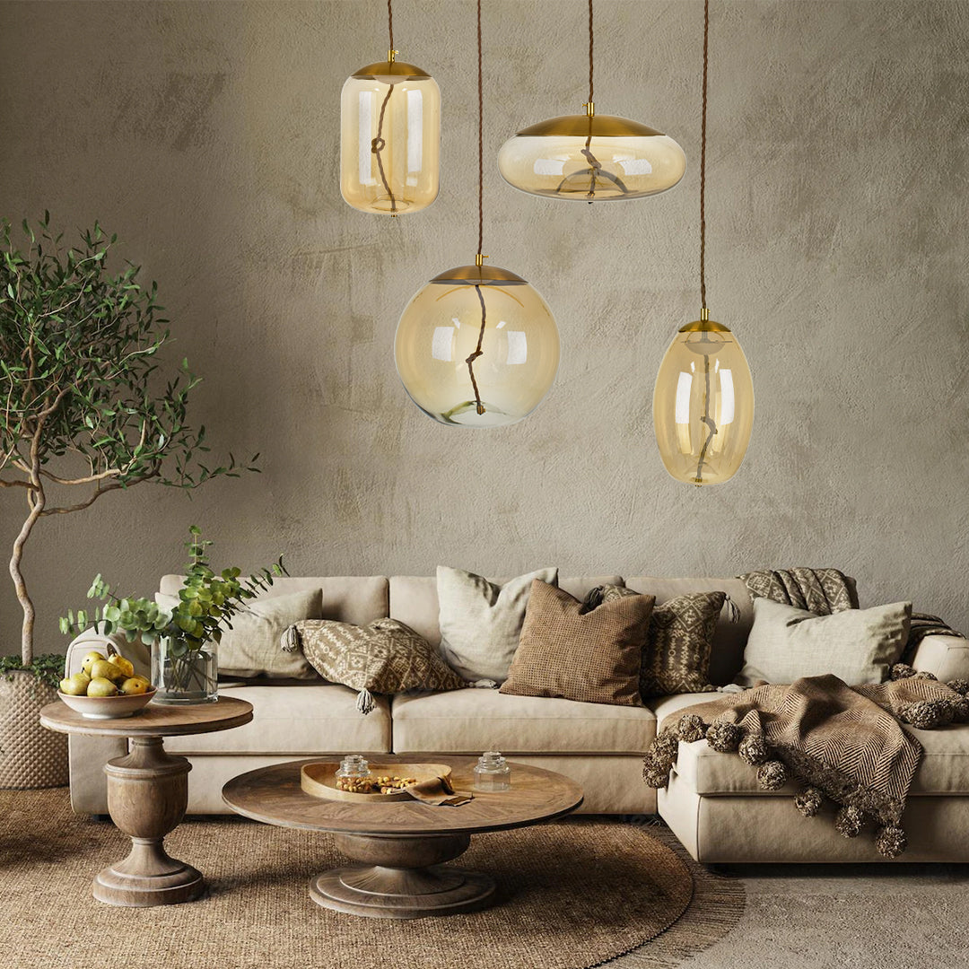 ΑΧΤΟΝ 00754 Μοντέρνο Κρεμαστό Φωτιστικό Οροφής Μονόφωτο Διάφανο Μελί Γυάλινο LED AC 100-240V Θερμό Λευκό 2700K Φ17 x Y18cm