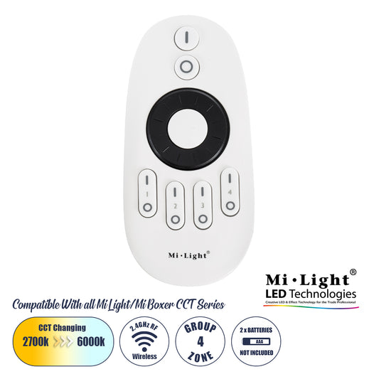 71402 FUT006 Mi-Light Ασύρματο Χειριστήριο RF 2.4Ghz 4 Group για όλα τα Μονόχρωμα & CCT Mi-BOXER Controller DC 3V 2 x AAA - IP20 Λευκό Μ10.8 x Π5.4 x Υ2cm