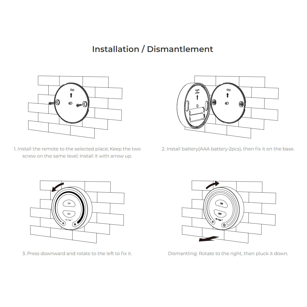 71403 FUT087-B Mi-Light Ασύρματο Χειριστήριο Αφής RF 2.4Ghz για όλα τα Μονόχρωμα Mi-BOXER Controller DC 3V 2 x AAA - IP20 Μαύρο Φ8 x Υ1.8cm