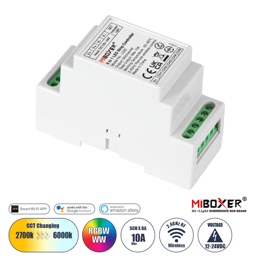 71415 LS2S Mi-BOXER DC WiFi & RF 2.4Ghz Dimmer High Speed Controller 5 Καναλιών DC 12-24V 5 x 6A 144W - Max 10A 240W - IP20 RGBW+WW - Din Rail Ράγας - Μ9 x Π3.4 x Υ6cm