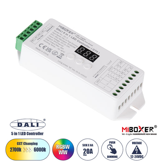 71423 DL-X Mi-BOXER DC DALI & Push Dimming 5 in 1 High Speed Controller / Dimmer 5 Καναλιών DC 12-24V 5 x 6A 144W - Max 20A 480W - IP20 RGBW+WW Μ13 x Π5 x Υ2.5cm