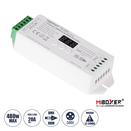 71424 D1-CX Mi-BOXER DC DMX & RDM Dimmer High Speed Controller / Decoder 1 Καναλιού DC 12-24V 1 x 20A 480W - Max 20A 480W - IP20 Μ13 x Π5 x Υ2.5cm