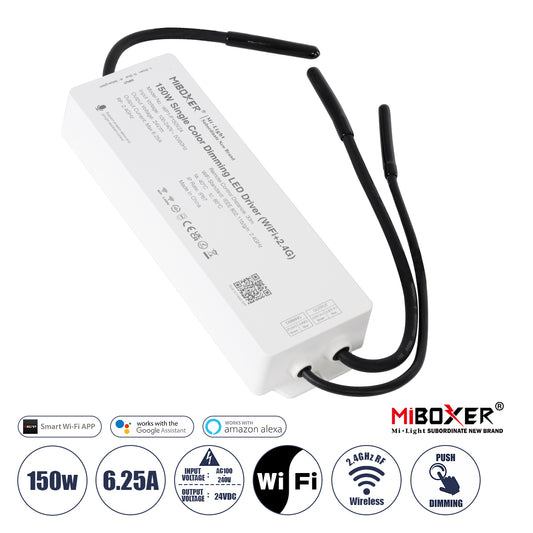 71438 WP1-P150V24 Mi-BOXER DC Smart Wifi & RF 2.4Ghz & Push Dimming Power Supply Τροφοδοτικό SELV & Controller / Dimmer All in One AC100-240V σε DC 24V 1 x 6.25A 150W - Max 6.25A 150W - Αδιάβροχο IP67 Μ22.5 x Π7 x Υ3.5cm