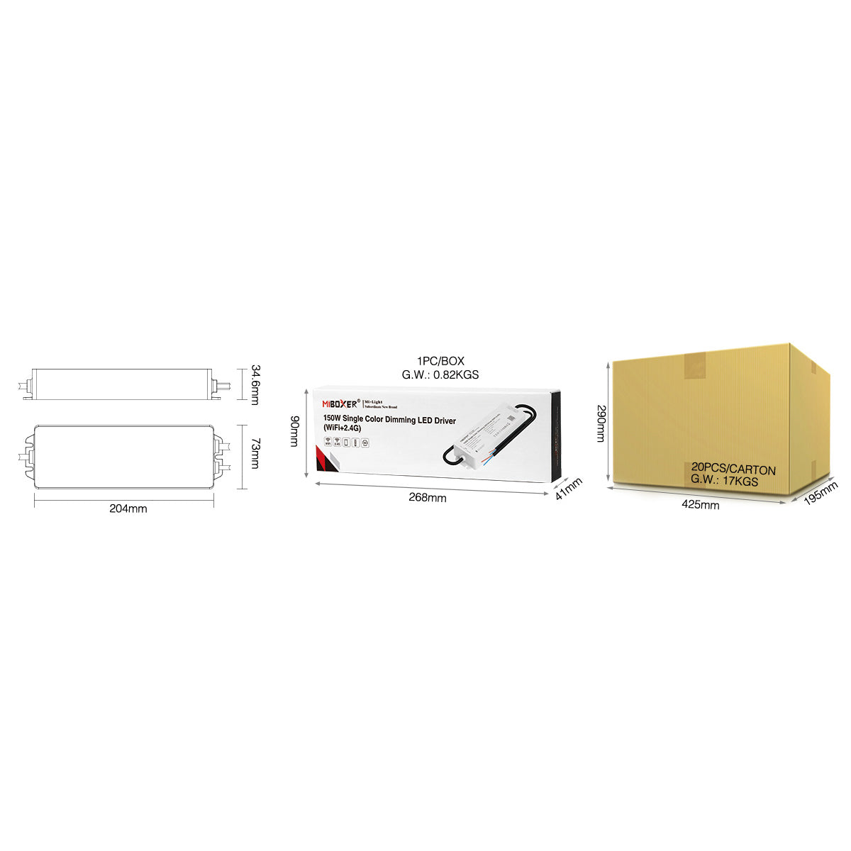 71438 WP1-P150V24 Mi-BOXER DC Smart Wifi & RF 2.4Ghz & Push Dimming Power Supply Τροφοδοτικό SELV & Controller / Dimmer All in One AC100-240V σε DC 24V 1 x 6.25A 150W - Max 6.25A 150W - Αδιάβροχο IP67 Μ22.5 x Π7 x Υ3.5cm