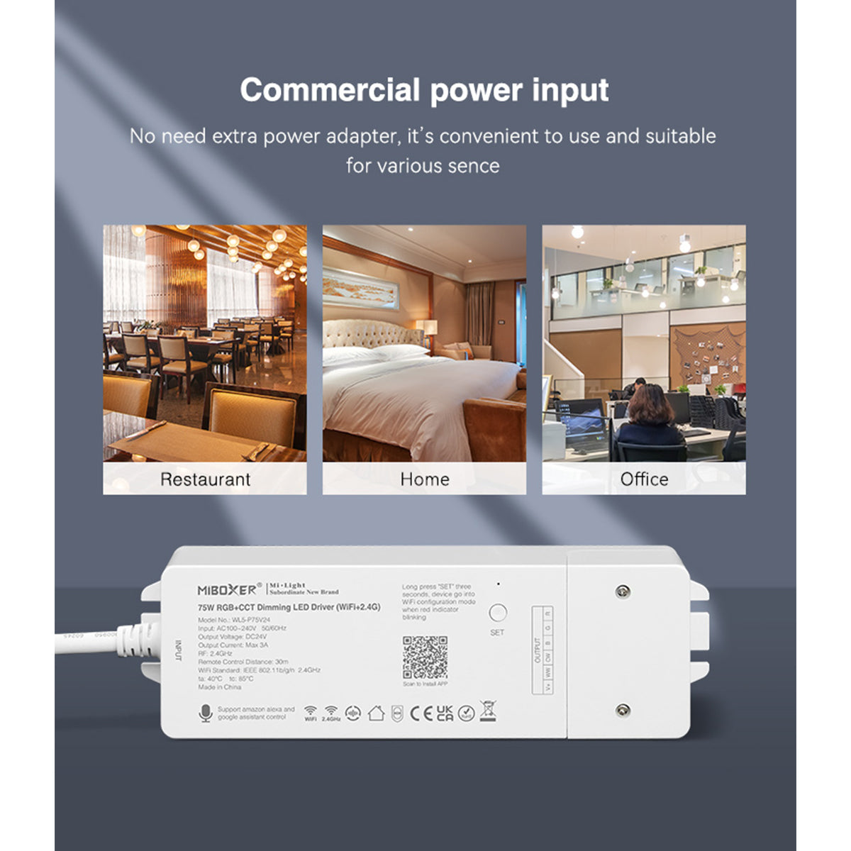 71441 WL5-P75V24 Mi-BOXER DC Smart Wifi & RF 2.4Ghz Power Supply Τροφοδοτικό SELV & Controller / Dimmer All in One 5 Καναλιών AC100-240V σε DC 24V 5 x 0.6A 14.4W - Max 3A 75W - IP20 RGBW+WW Μ19 x Π5.5 x Υ3.2cm