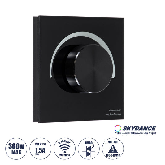 71455 S1-K SKYDANCE AC Smart RF 2.4Ghz & Ροοστάτη - Push ON/OFF Triac Dimming AC100-240V σε AC100-240V 1 x 1.5A 360W - Max 1.5A 360W - IP20 - Μαύρο Σώμα - Μ8.5 x Π8.5 x Υ5cm