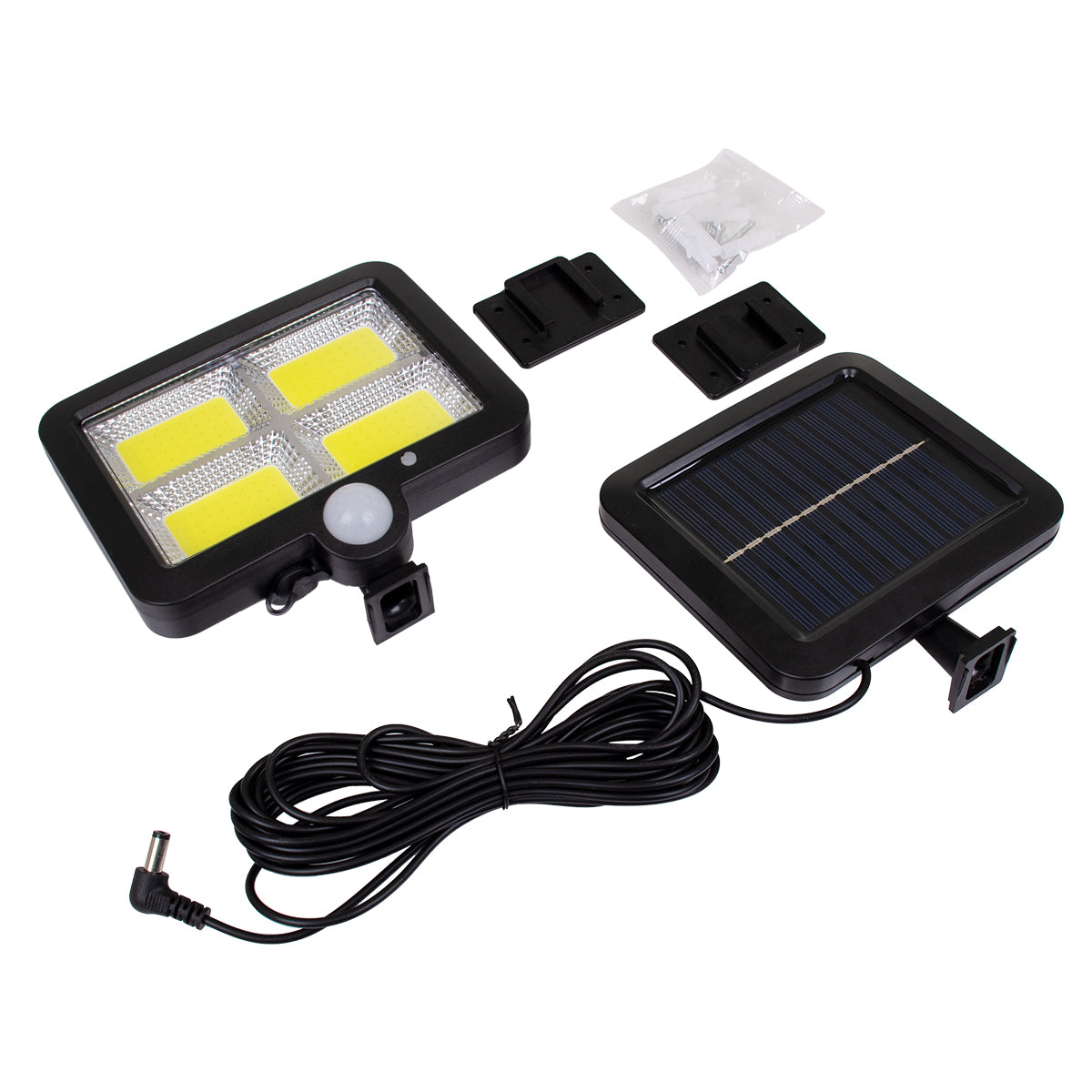 71462 Αυτόνομος Ηλιακός Προβολέας LED 128 4 x COB 30W 1600lm με Ενσωματωμένη Μπαταρία 2400mAh - Φωτοβολταϊκό Πάνελ με Αισθητήρα Ημέρας-Νύχτας - PIR Αισθητήρα Κίνησης Αδιάβροχο IP65 Ψυχρό Λευκό 6000K