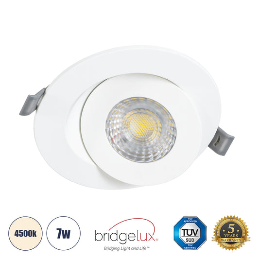 LEXIS JOINT 60990 Χωνευτό LED Κινούμενο Spot Downlight 7W 680lm 45° AC 220-240V IP44 Φ12cm x Υ3.1cm - Στρόγγυλο - Λευκό - Φυσικό Λευκό 4500K - Bridgelux Chip - TÜV Certified Driver