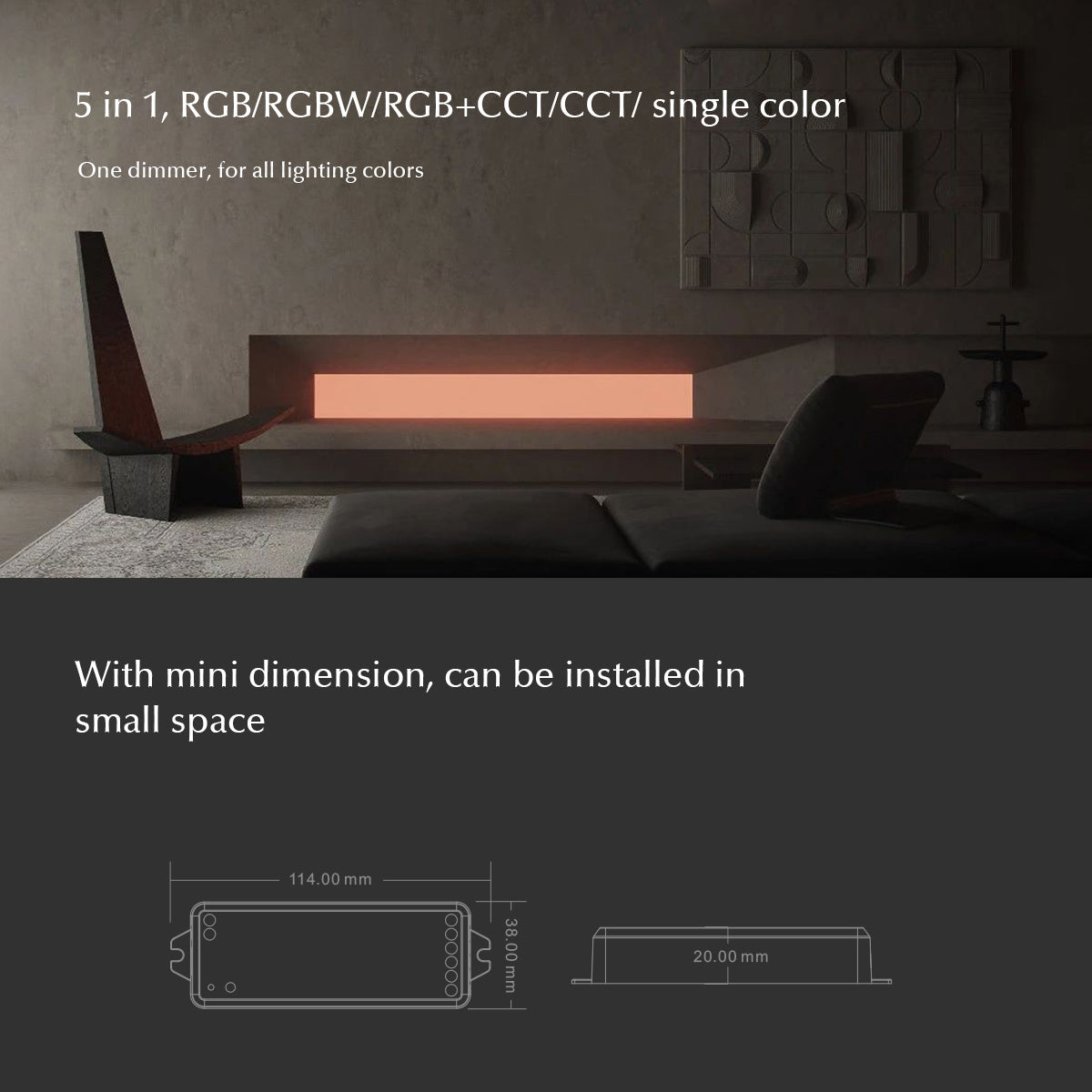 73010 WT5 SKYDANCE DC WiFi & RF 2.4Ghz Dimmer High Speed Controller 5 Καναλιών DC 12-24V 5 x 3A 72W - Max 15A 360W - IP20 Μ10 x Π4 x Υ2cm
