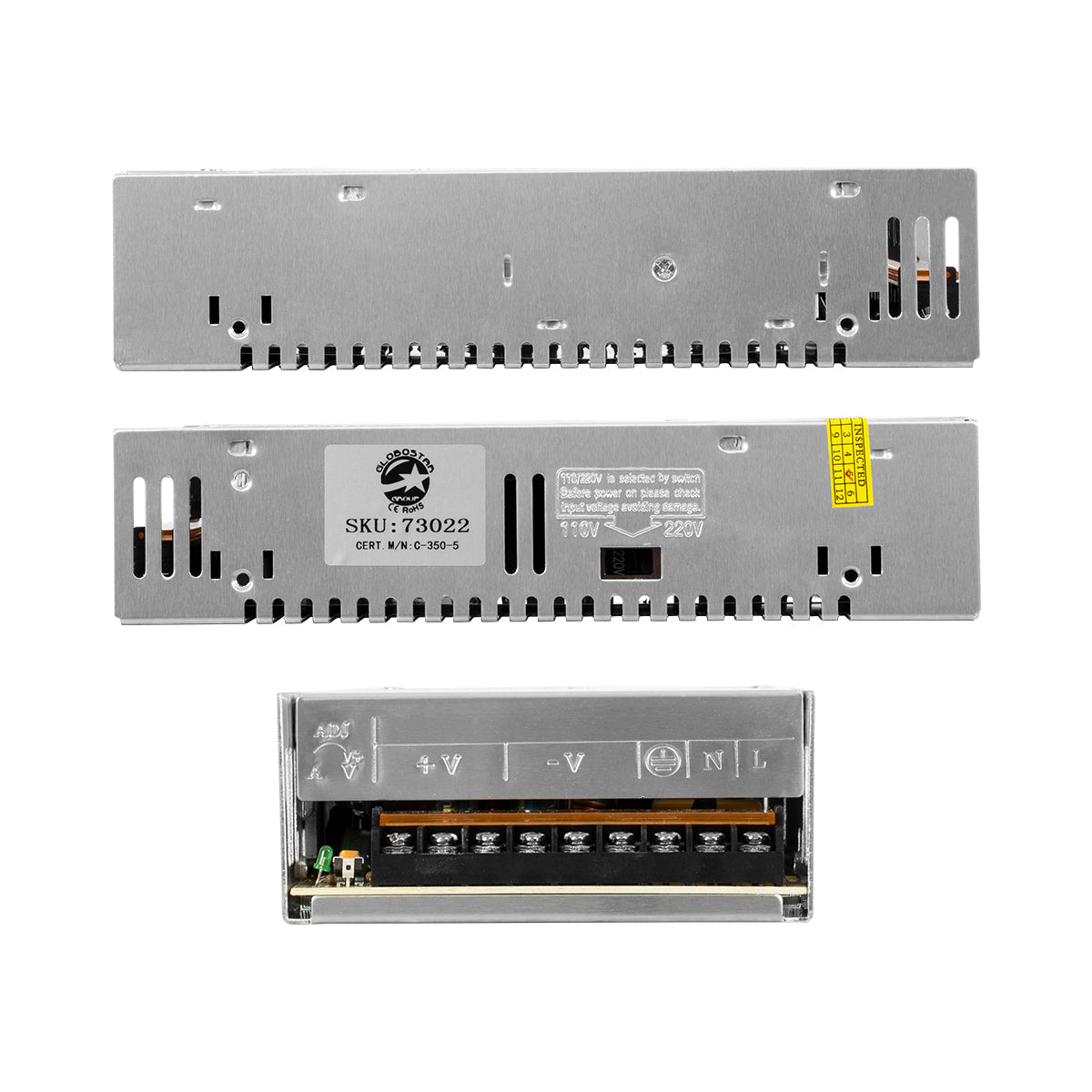 LUMIVOLT 73022 Τροφοδοτικό/Μετασχηματιστής PELV 350W 70A DC 5V IP20 - AC 220-240V σε DC 5V / Ρυθμιζόμενo από DC 4V έως DC 6V - Μ21.5 x Π11.5 x Υ5