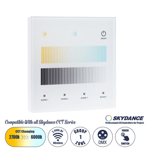 73151 T12-S SKYDANCE Ασύρματο DMX512 Επιτοίχιο Χειριστήριο RF 2.4Ghz 1 Group για όλα τα SKYDANCE DMX512 Controller AC 100-240V Max 0.1A - IP20 Μ8.5 x Μ8.5 x Π8.5 x Υ3.5cm