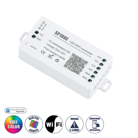 SP108E 73409 WiFi 2.4G Ψηφιακός Pixel Addressable Controller DC 5-12-24V IP20 - WiFi 2.4G - SPI/TTL Protocol 2048 IC - Μ8.1 x Π4.3 x Υ2.1