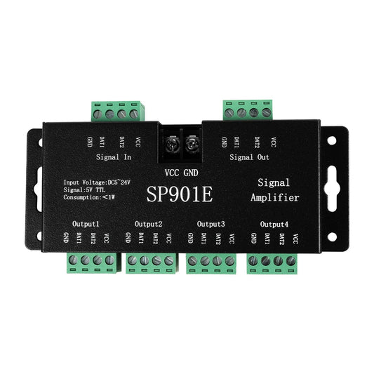 RGBCONTROLLER 73446 LED Digital RGB Ενισχυτής Σήματος SP901E LED Pixel WS2812B WS2811 SPI Signal Amplifier Repeater 10000 IC Professional Series 5-24V 288W - IP20 - Μ7 x Π14 x Υ3