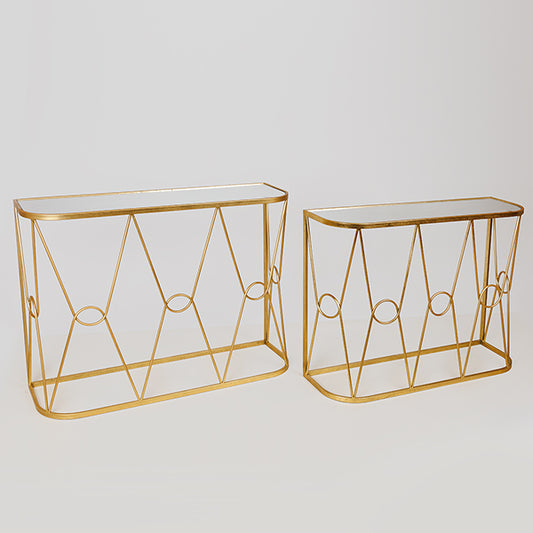 S/2 ΚΟΝΣΟΛΑ ΜΕΤΑΛΛΙΚΗ ΧΡΥΣΗ ΜΕ ΕΠΙΦΑΝΕΙΑ ΚΑΘΡΕΠΤΗ 100x30x75/90x26.5x70