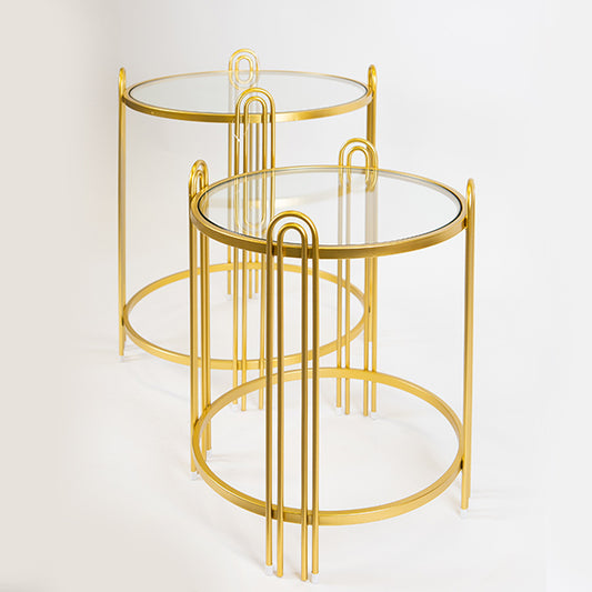 ΤΡΑΠΕΖΑΚΙΑ ΒΟΗΘΗΤΙΚΑ ΜΕΤΑΛΛΙΚΑ ΧΡΥΣΟ ΕΠΙΦΑΝΕΙΑ ΓΥΑΛΙ ΣΕΤ 2 ΤΜΧ S:40.5x40.5x48 L:48x48x56.5