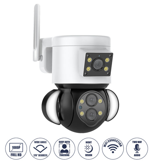 86076 Επιτοίχια Κάμερα Πρίζας WiFi HD 1080P 350° Διπλή Κατέυθυνση Ομιλίας & Ανιχνευτή Κίνησης - Απομακρυσμένος Έλεγχος - Αδιάβροχη IP65 - Λευκό Μαύρο - Μ15 x Π14.5 x Y15cm