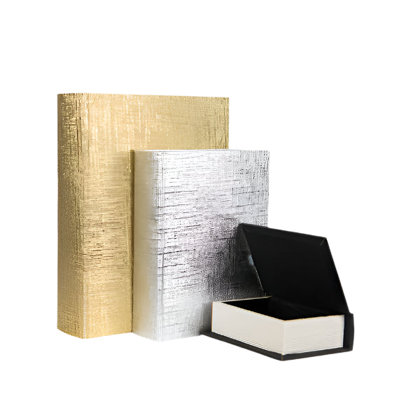 ΔΙΑΚΟΣΜΗΤΙΚΑ ΚΟΥΤΙΑ ΒΙΒΛΙΑ ΑΣΗΜΙ ΜΑΥΡΟ ΧΡΥΣΟ ΣΕΤ 3 ΤΜΧ S:16x11x3 M:23x17x4.5 L:30x21.5x6