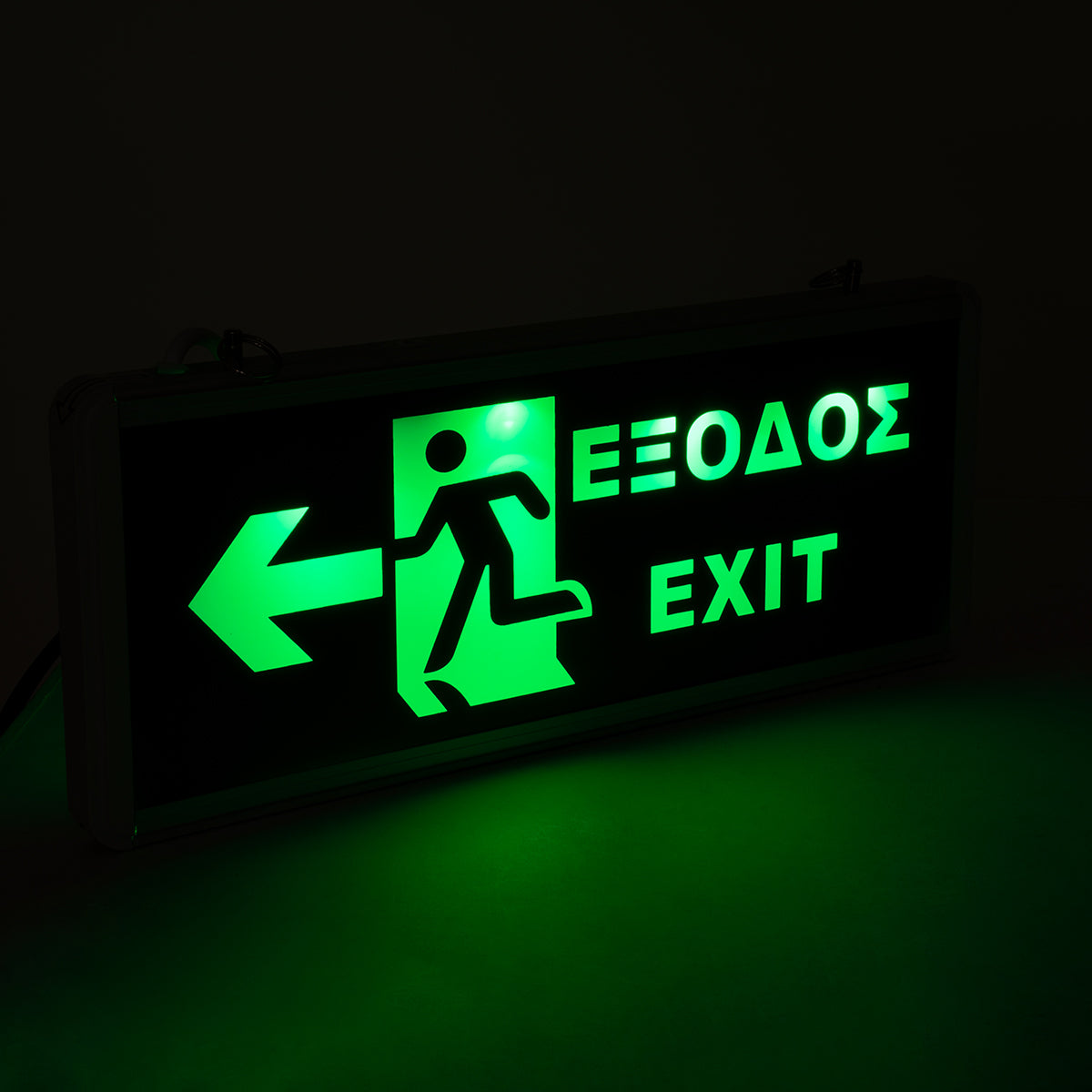 SENSATI 75664 Διακοσμητικό Φωτιστικό Τοίχου Ένδειξης / Σήμανσης "ΕΞΟΔΟΣ & ΒΕΛΟΣ" LED 1W 40lm 90° AC 220-240V με Επαναφορτιζόμενη Μπαταρία Li-ion 3.7V 350mAh IP20 Πράσινο - Μαύρο & Πράσινο - Μ35 x Π14 x Υ2.3