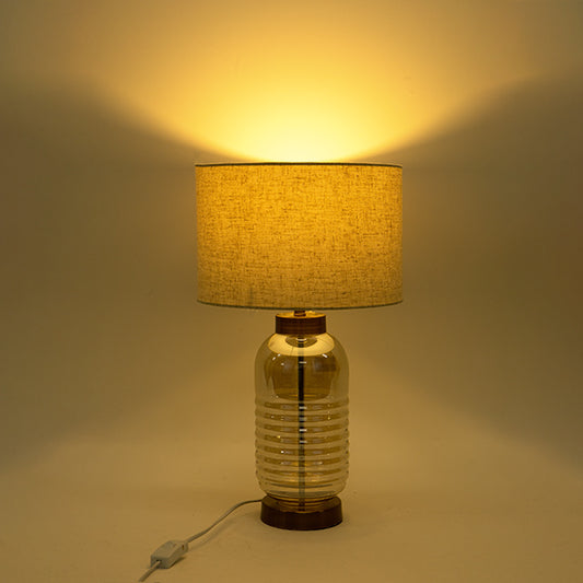 ΕΠΙΤΡΑΠΕΖΙΟ ΦΩΤΙΣΤΙΚΟ ΜΕ ΛΙΝΟ ΚΑΠΕΛΟ ΜΕΤΑΛΛΟ-ΓΥΑΛΙ ΧΡΥΣΟ-ΕΚΡΟΥ 30x30x52