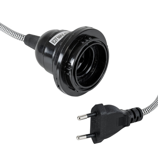 WHIP 77668 Μοντέρνο DIY Φωτιστικό με Υφασμάτινο Καλώδιο, Ντουί 1 x E27, Διακόπτη On/Off & Πρίζα AC 220-240V IP20 - Λευκό & Μαύρο - Μ140 x Π5.8 x Υ5.8