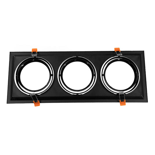 VITA 77857 Χωνευτή Κινούμενη Βάση για 3 x Σποτ AR111 με Ντουί GU10/GU5.3 IP20 - Μαύρο Ματ - Μ48.7 x Π18 x Υ5.5 / Q47.5 x 17