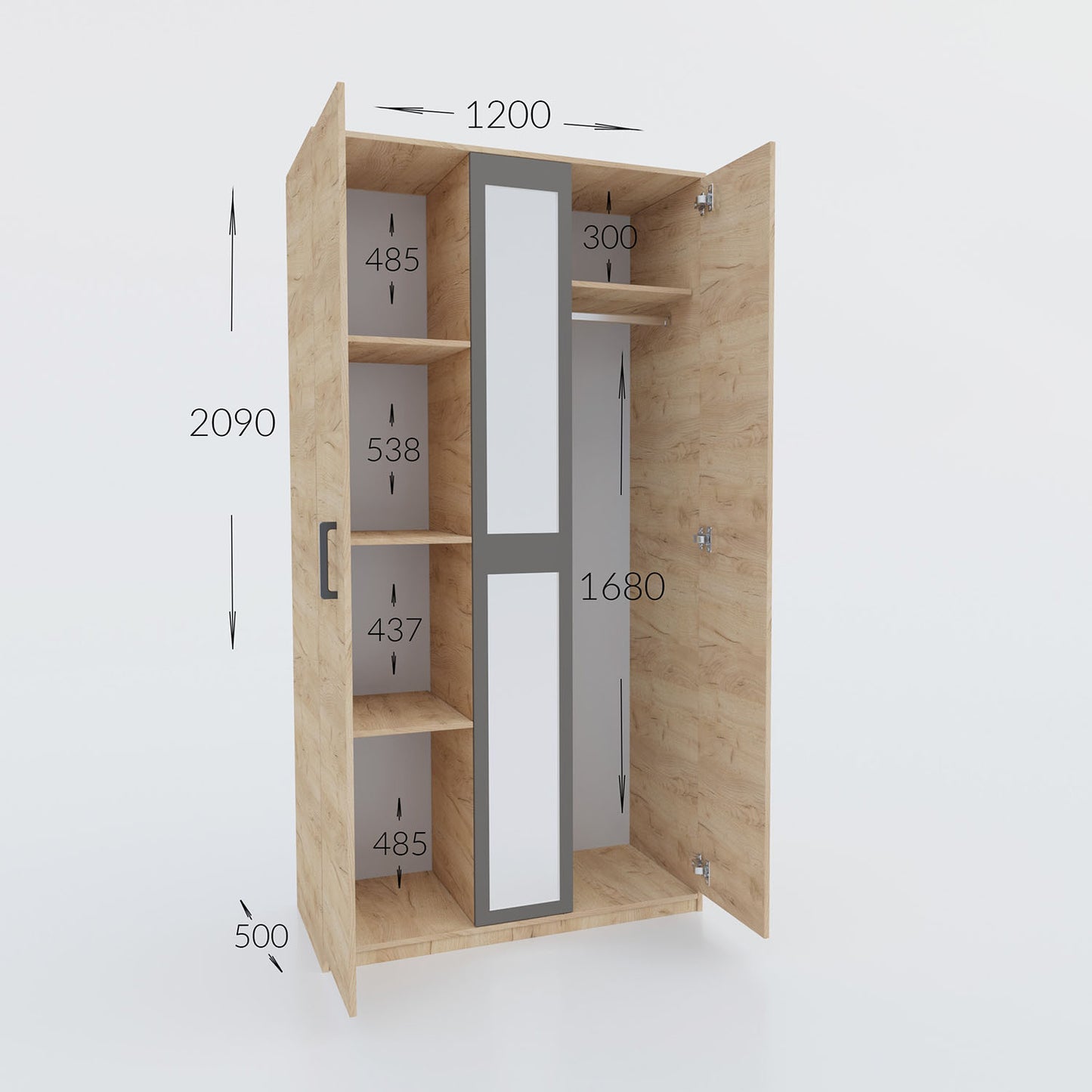 Ντουλάπα Viva 2D Χρυσό Δρυς-Γραφίτης 120x50x209