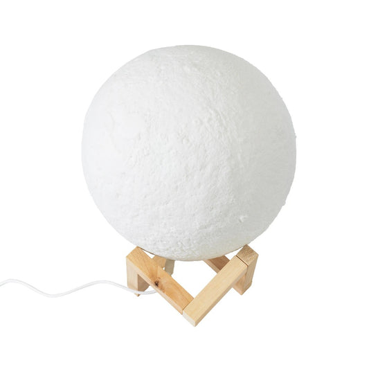 MOON 79607-S Επιτραπέζιο Φωτιστικό LED 3W 150lm 360° DC 5V IP20 RGB Dimmable Λευκό Πλαστικό με Μπεζ Ξύλο - Λειτουργία μόνο σε ρεύμα, χωρίς μπαταρίες - Μ20 x Π20 x Υ23cm