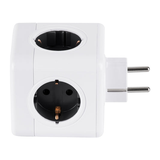 POWERCUBE 79633 Πολύπριζο 6 Θέσεων με 2 x Πρίζες DC 5V USB 2.0 & 4 x EU Schuko Πρίζες Ασφαλείας Childproof AC 220-240V 3680W/16A Max Load IP20 - Λευκό & Γκρι - Μ7.5 x Π11.5 x Υ7.5
