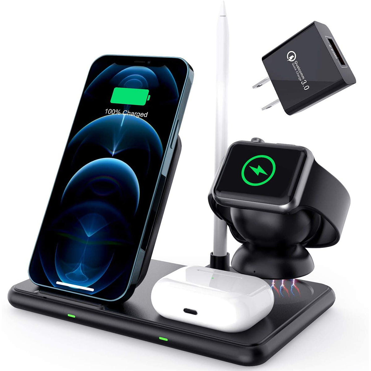79699 Επιτραπέζια Σταθερή Βάση Ασύρματης Φόρτισης Fast Charging για Κινητά - Earphones - Smart Watches - Pencil 4 Καναλιών - 1 Channel 15W Max (Phone) - 2 Channel 3W (Airpod) - 3 Channel 2W (Watch) - 4 Channel 2W (Pencil)