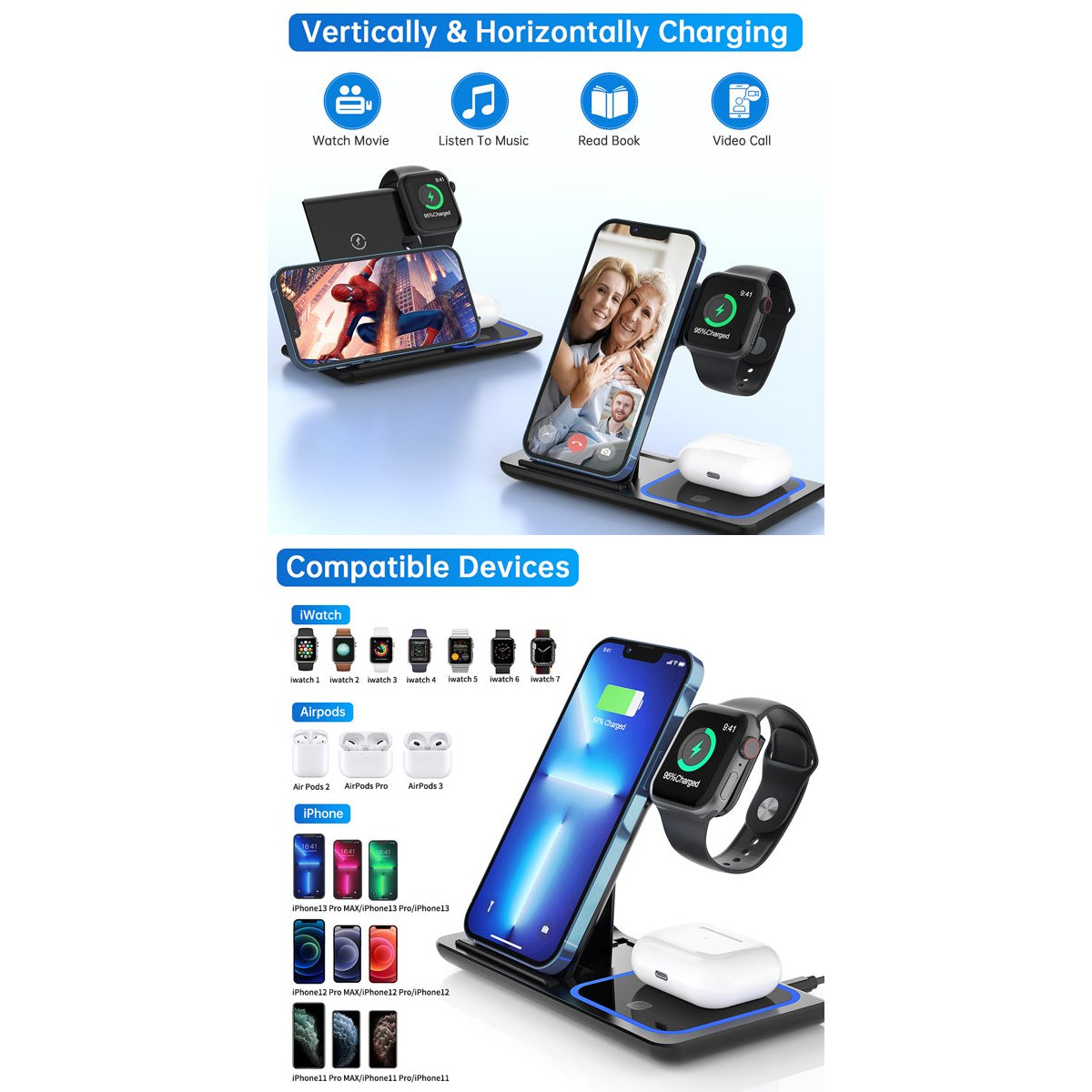 79707 Επιτραπέζια Σταθερή Βάση Ασύρματης Φόρτισης Fast Charging για Κινητά - Earphones - Smart Watches 15W Max - Μαύρο