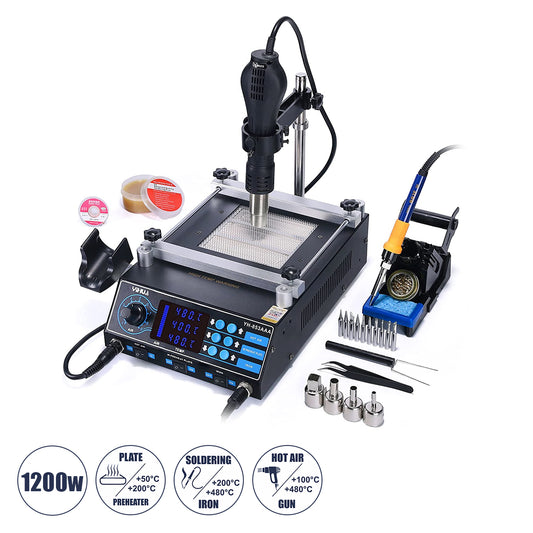 79973 Ψηφιακός Σταθμός Συγκόλλησης 3in1 με Ψηφιακή Οθόνη - Κολλητήρι - Πιστόλι Θερμού Αέρα Hot Air Soldering Welding Gun - Φούρνος Πλακετών Solder Preheat Welding Oven PCB και PID Προγραμματιζόμενο Σύστημα Ελέγχου Θερμοκρασίας - 1200W