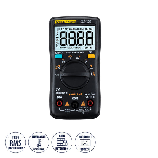 79975 Ψηφιακό Φορητό Πολύμετρο Data Retantion True RMS Intelligent Automation Μπαταρίας 2 x AAA (Δεν Περιλαμβάνονται) Μετρητής Τάσης AC/DC - Θερμοκρασία - Αμπερόμετρο - Voltmeter - Καπασιτόμετρο - Ohm - Μαύρο