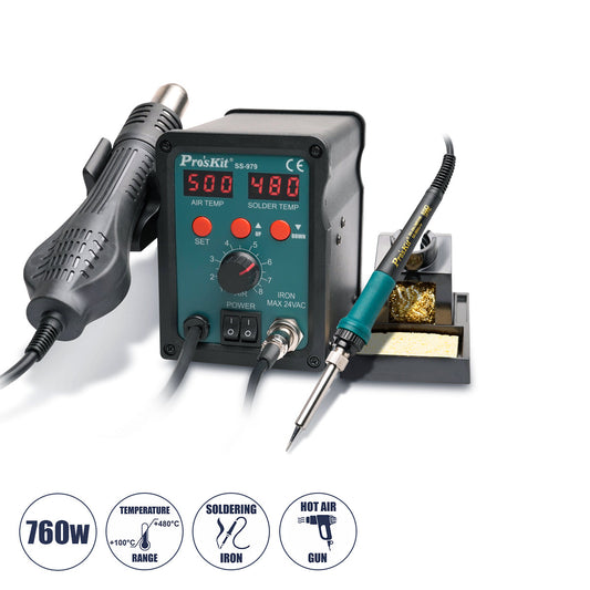 79979 ProsKit SS-979 Ψηφιακός Σταθμός Συγκόλλησης 2in1 με Dual Digital Ψηφιακή Οθόνη - Κολλητήρι - Πιστόλι Θερμού Αέρα Hot Air Soldering Welding Gun και PID Προγραμματιζόμενο Σύστημα Ελέγχου Θερμοκρασίας - 760W
