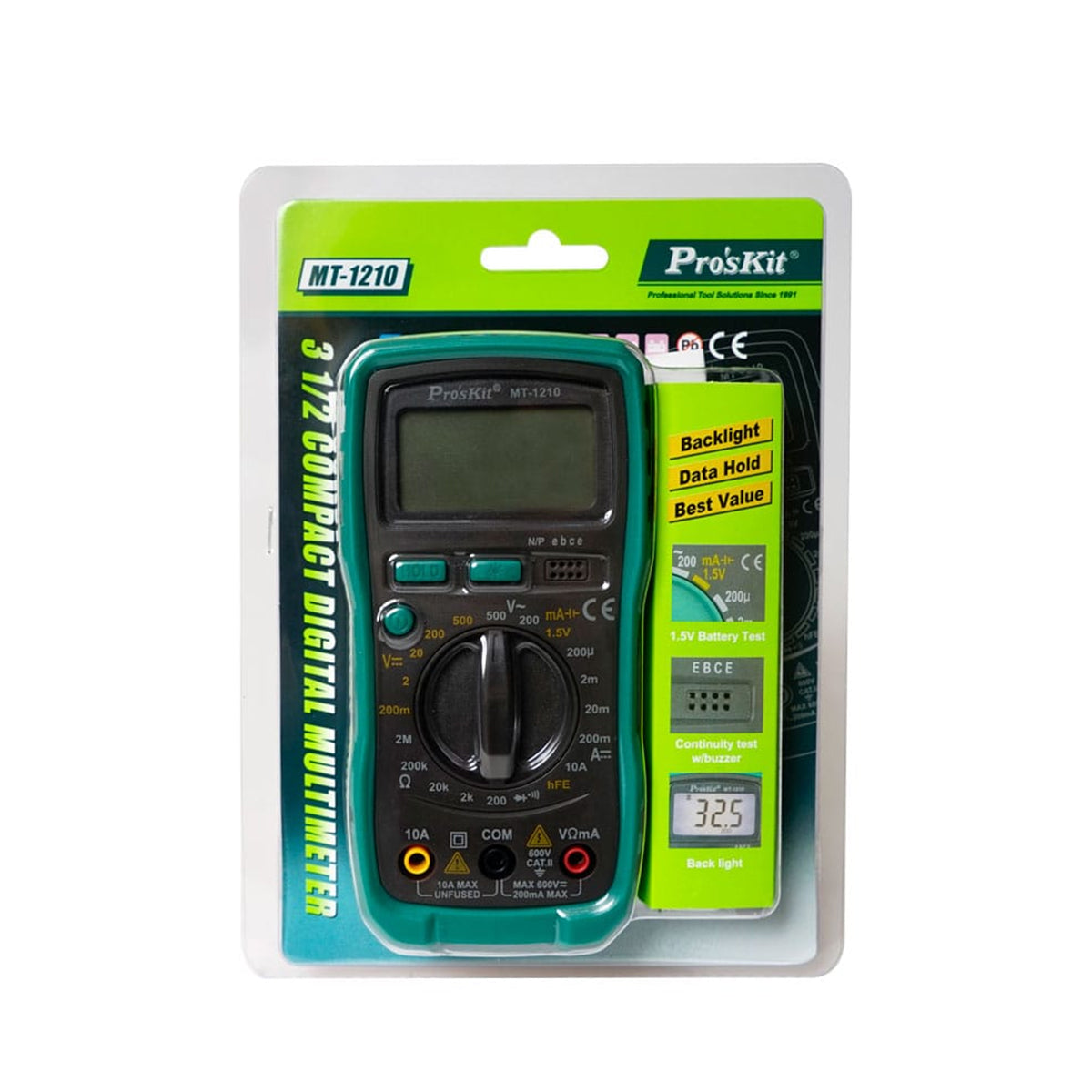 79982 Ψηφιακό Πολύμετρο Proskit MT-1210 με Θήκη Προστασίας - Οθόνη 3 ½ - Buzzer και Βοηθητικό Φωτισμό