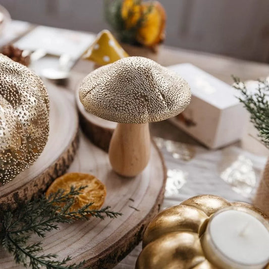 Μανιτάρι Ξύλινο Ανάγλυφο Χρυσό 9x9x11