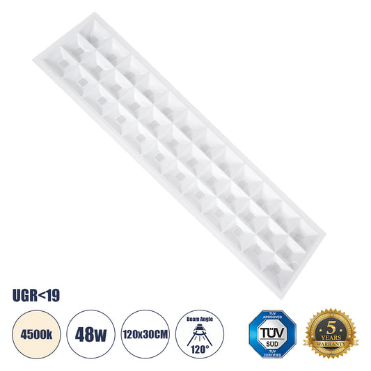 ZEUS 60972 Χωνευτό LED Panel 120x30cm 48W 7200lm 120° CRI≥86Ra UGR<19 Anti-Glare Shield Diffuser AC 220-240V IP44 Μ60 x Π60 x Υ3.3cm - Φυσικό Λευκό 4500K - Bridgelux High Lumen Chips - TÜV Certified Driver