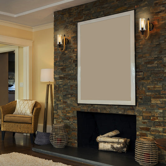 RIFT 203-0002 Vintage Επιτοίχιο Φωτιστικό Απλίκα Σχοινί Μονόφωτο 1 x E27 IP20 Μαύρο Μέταλλο με Μπεζ Σχοινί με Φιμέ Γυαλί - Μ22.5 x Π22.5 x Υ28.5cm