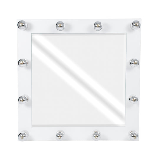 MAKEUP MIRROR-80x80-4 Μοντέρνος Καθρέπτης Μακιγιάζ με Πλαίσιο Φυσικού Ξύλου με Διακόπτη On/Off 12 x E27 AC220-240V - Μ80 x Π7 x Υ80cm - Λευκή Λάκα