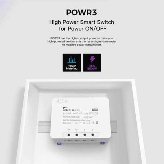 80060 SONOFF POWR3 - Wi-Fi Smart High Power Switch - 25A/5500W