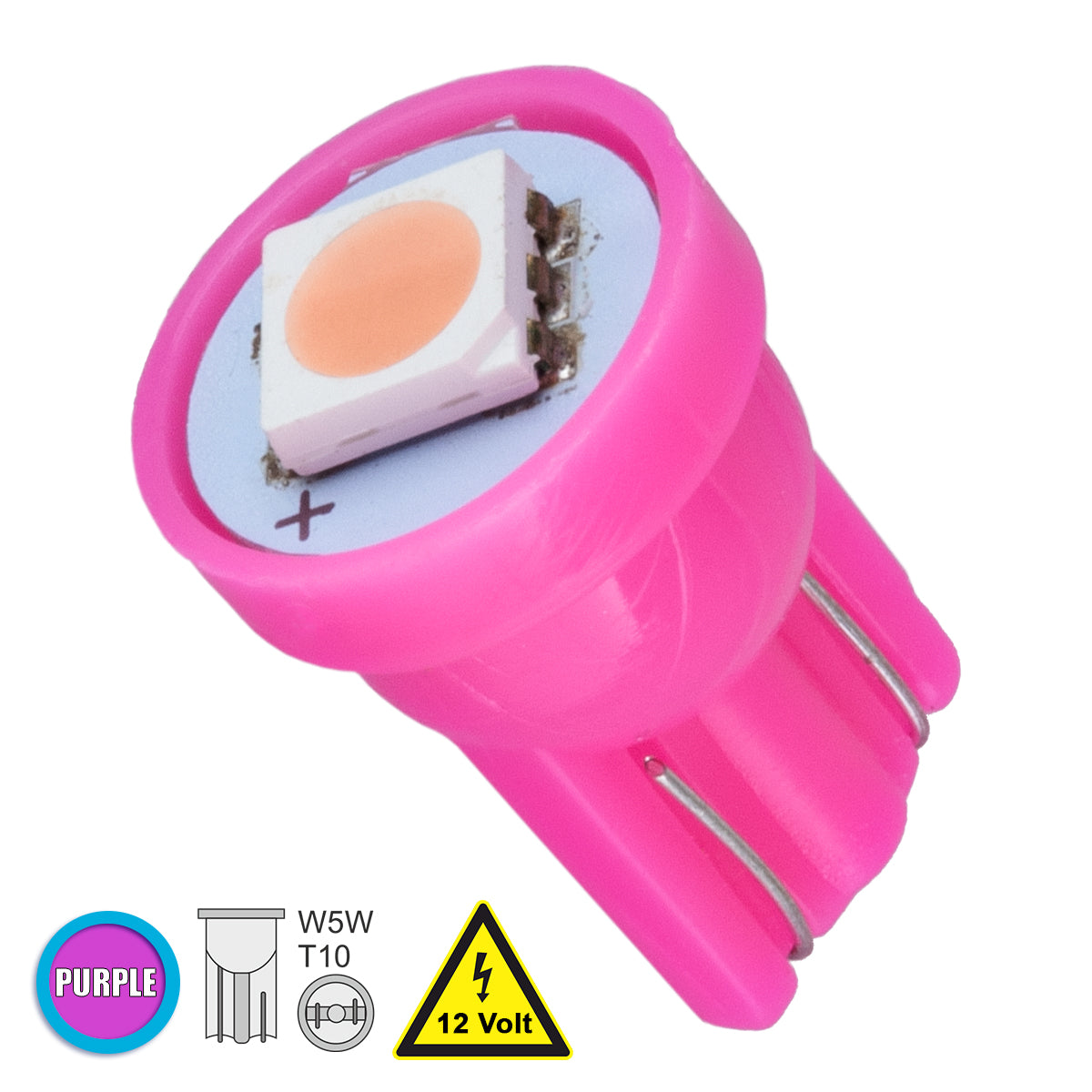 W5W-T10 81049 Λάμπα W5W T10 LED 0.12W 22lm 120° DC 12V IP20 Ροζ - 1 x Epistar SMD5050 Chip - Μ1.1 x Π1.1 x Υ1.7