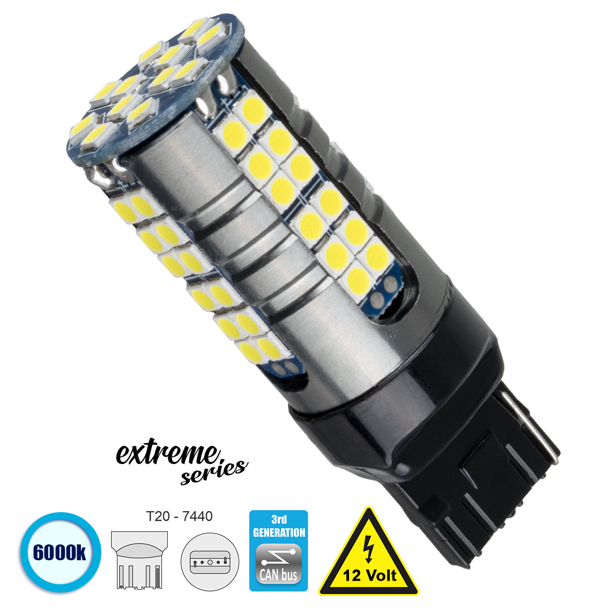 W21W-T20 81161 Λάμπα W21W T20 7440 CANbus LED 19W 2100lm 360° DC 12V IP20 Ψυχρό Λευκό 6000K - 66 x Epistar SMD3030 Chip - Μ2.1 x Π2.1 x Υ5.8